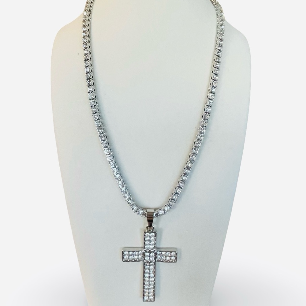 Rhinestone Cross Pendant Rhinestone Chain Necklace